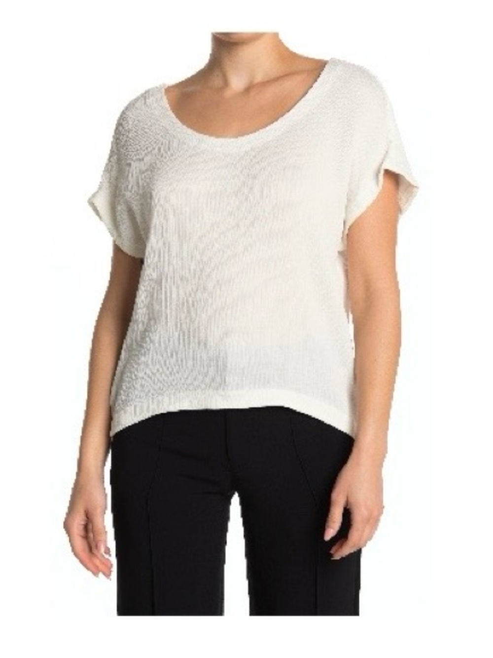 Club Monaco Textured White Scoop Neck Top Size L